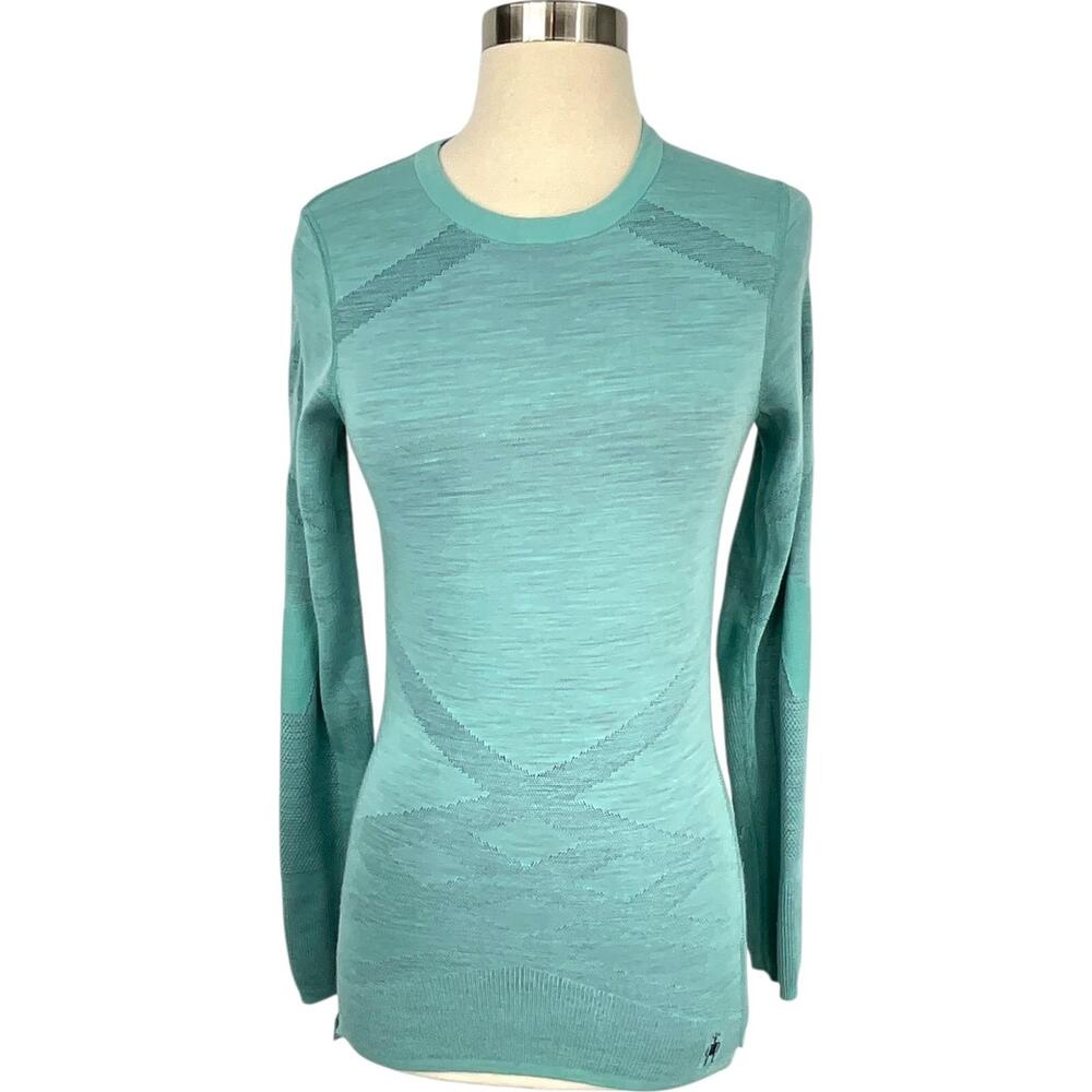 Smartwool Shirt Womens Small Green Merino Wool Blend Seamless Thermal Top